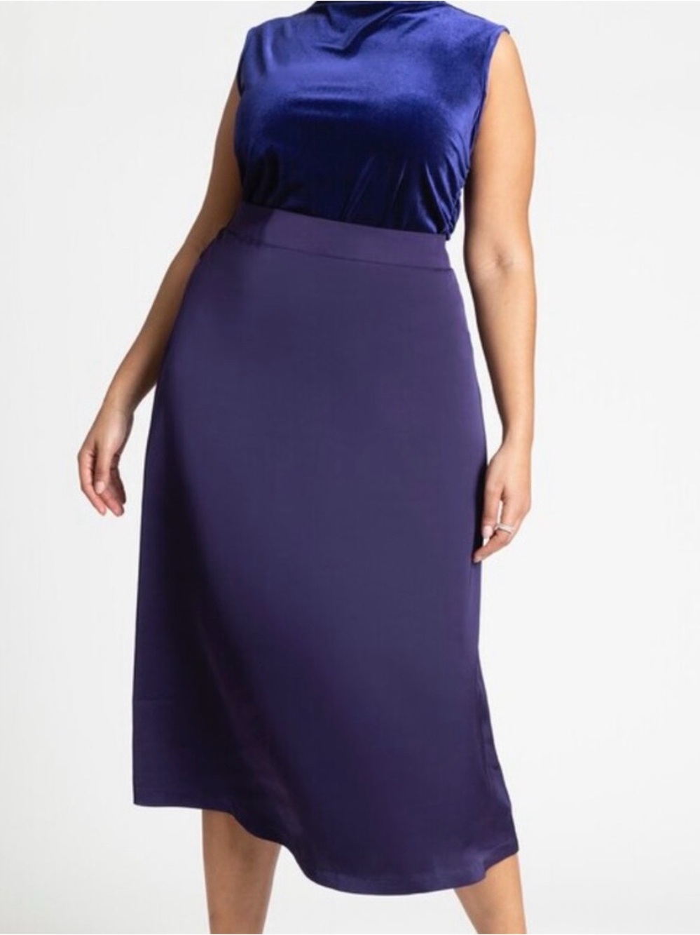 Eloquii Deep Purple pull on high waisted A-line Midi Skirt, size 16 classic boho